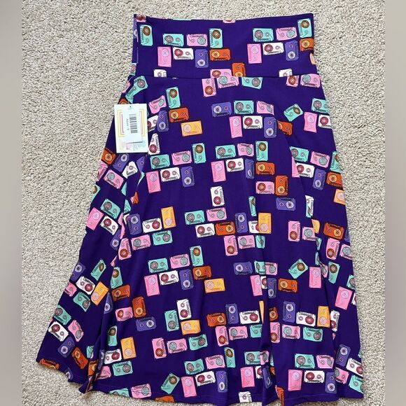 LuLaRoe Cassette Tape 80s Style High Waisted MIDI Skirt - Picture 6 of 8